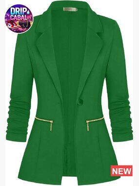 Long Sleeve Blazer Cardigan Jacket with Zipper Pockets